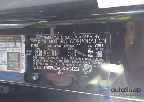 2019 Kia Sportage Lx z USA, uszkodzony, nr VIN KNDPMCAC8K7614253